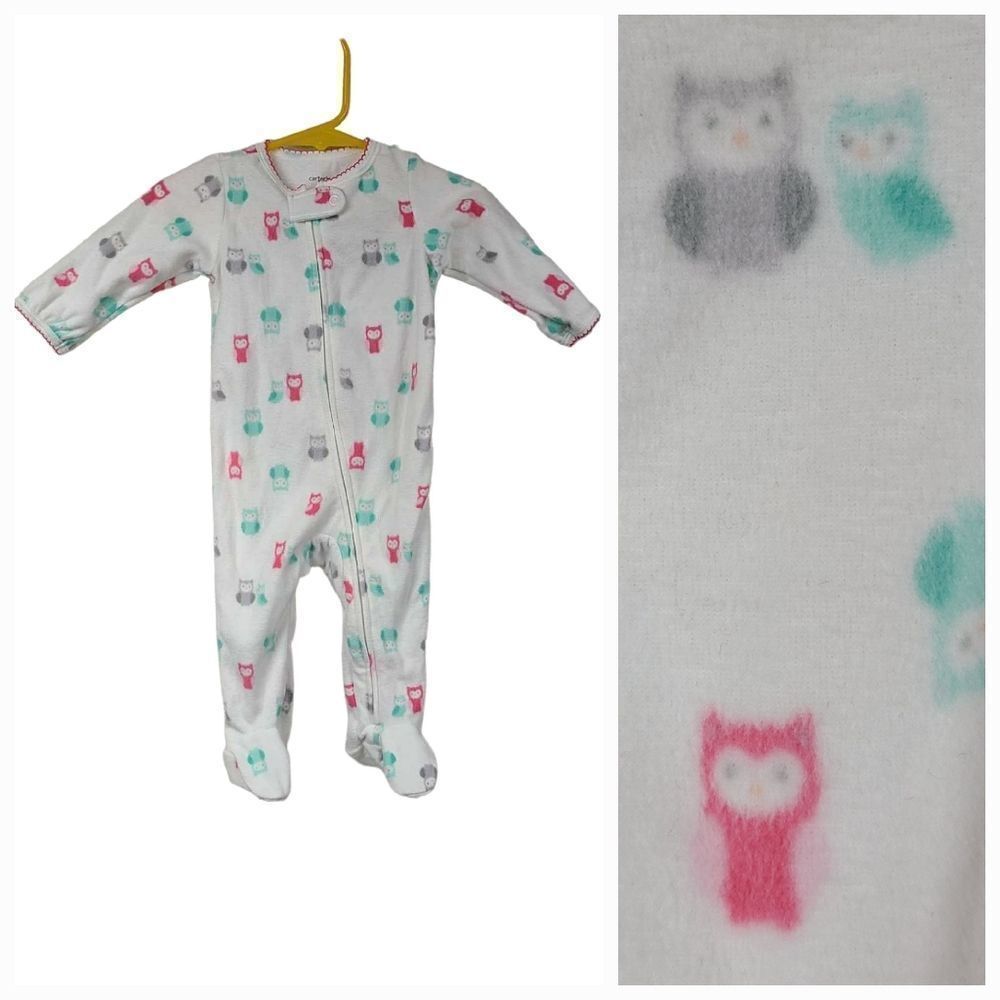 Carter's Girls 6M Soft Fleece White Owl Print One-Piece PJ Footie Winter Pajamas